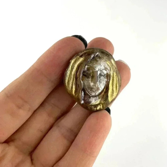 Handmade Jewelry - VTG Woman Abstract Pin Jewelry Handmade Gold Silver Lady Head Face Unique